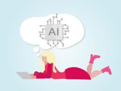 woman using laptop chatbot conversation